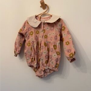 Baby Pink Floral One-Piece Romper with Contrast Collar